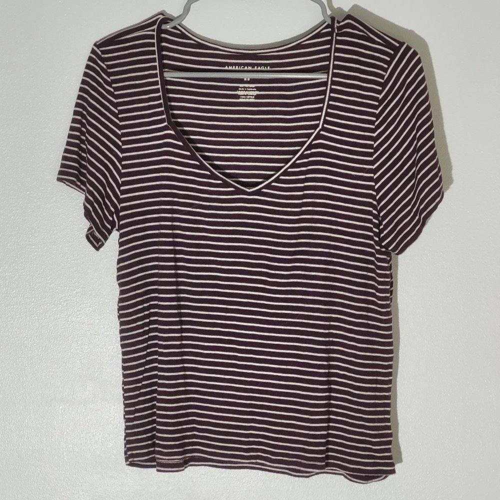 American Eagle XL Maroon Striped Tee